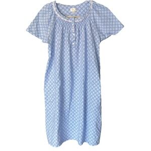 Women's Aria Nightgown Raglan Sleeve Smocked Neck Cotton--Blue Size Medium